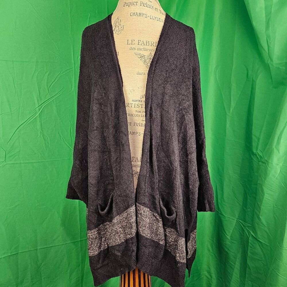 Barefoot Dreams Womens Black Gray CozyChic Cliffside Wrap Cardigan One Size